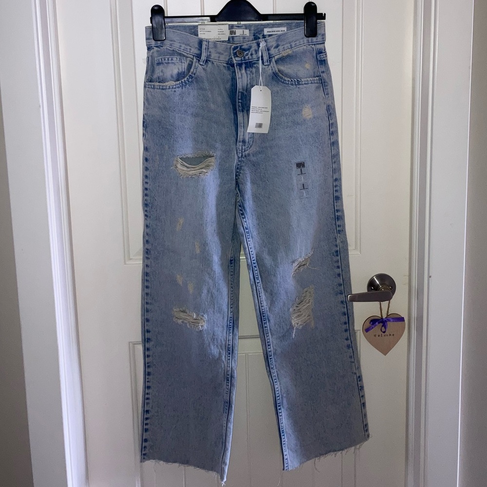 Ring Of Fire Light Wash Distressed Denim Mom Jeans